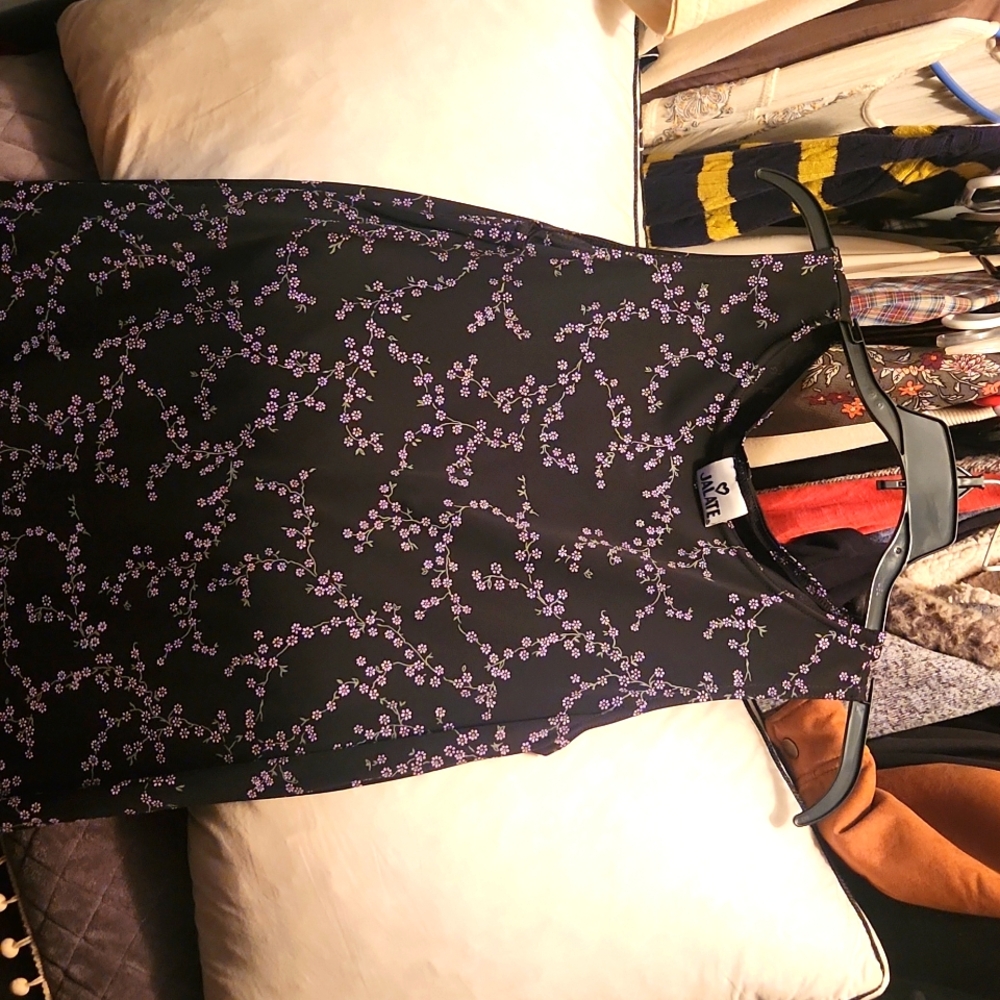 Medium black dress with mini purple flowers